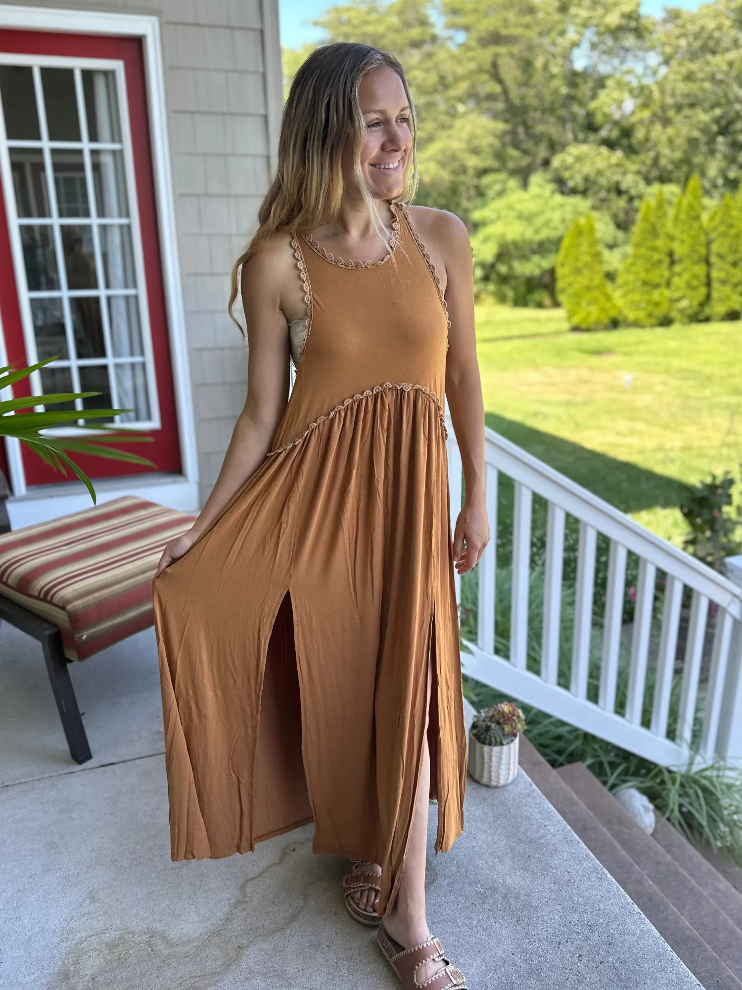 Sleeveless Boho Maxi Dress in Toffee