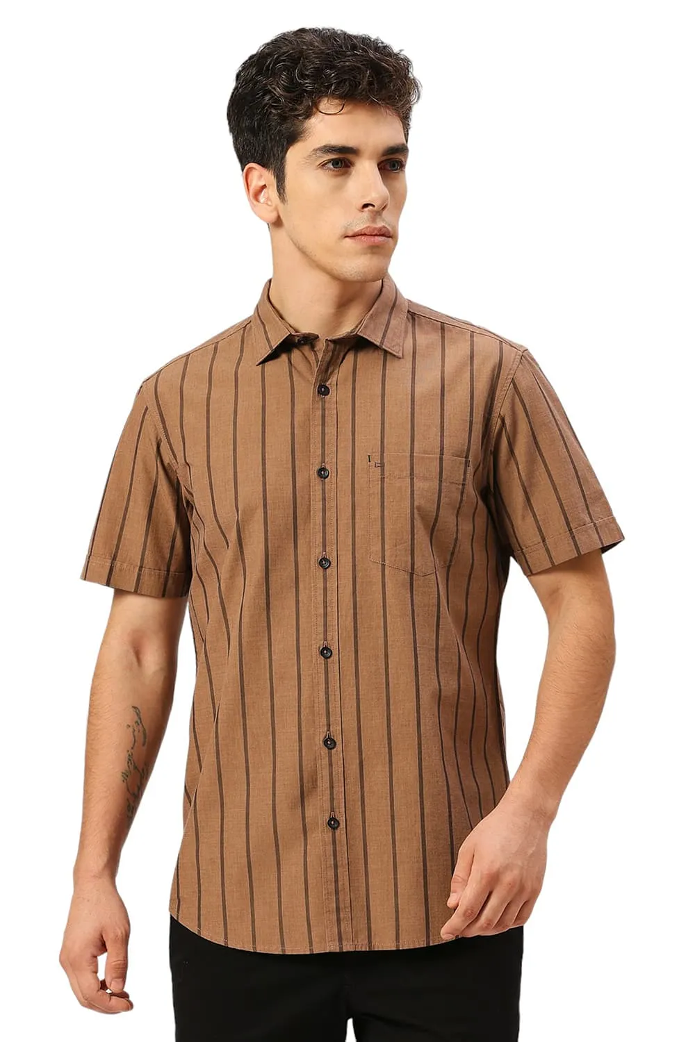 Slim Fit Cotton Fil-a-Fil Stripe Halfsleeves Shirt