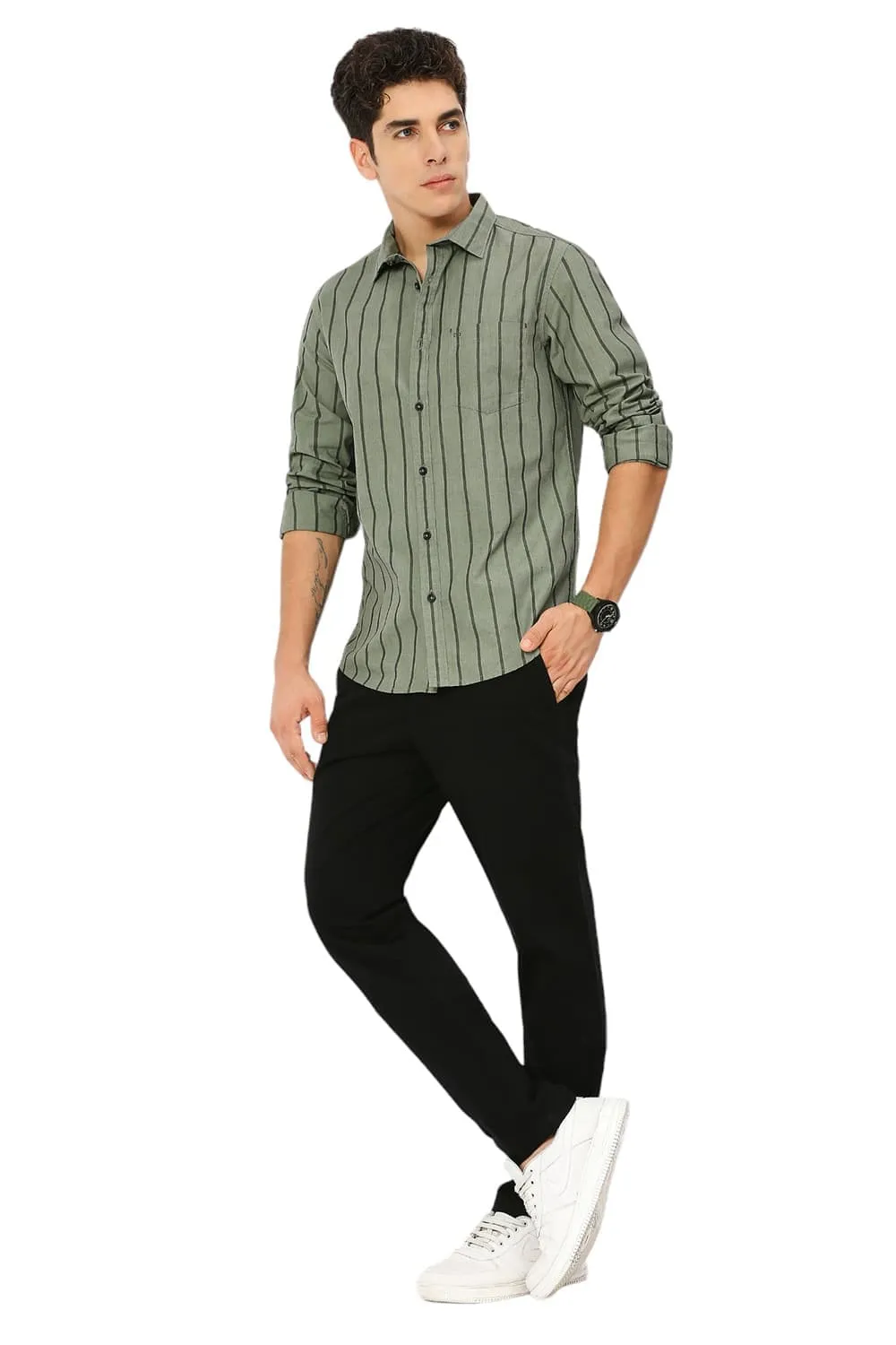 Slim Fit Cotton Fil-a-Fil Stripe Shirt