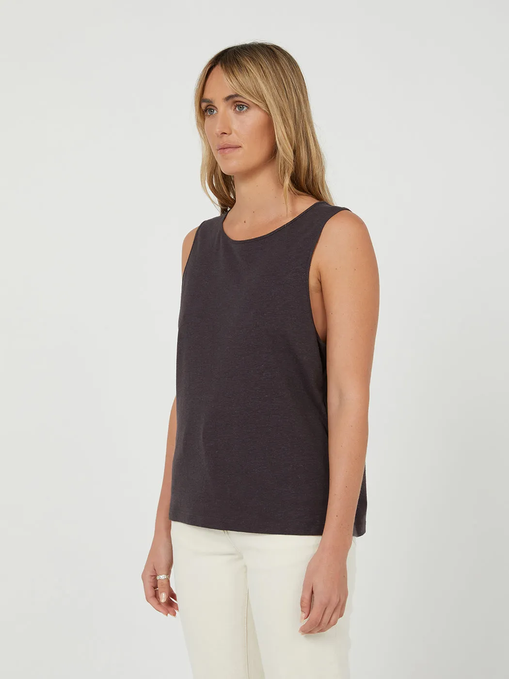 Slouchy Hemp Tank - Charcoal