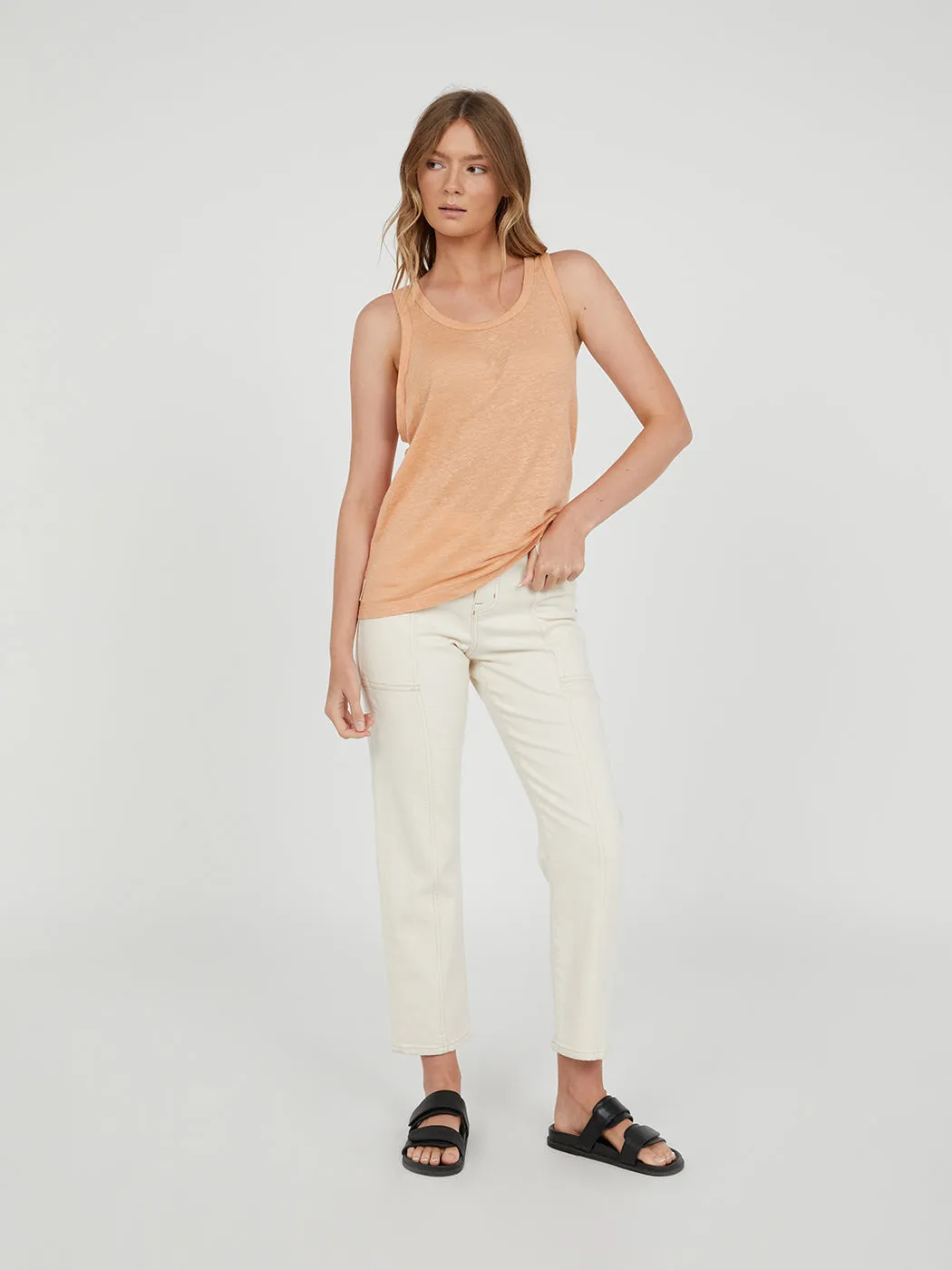 Slouchy Linen Tank - Toast