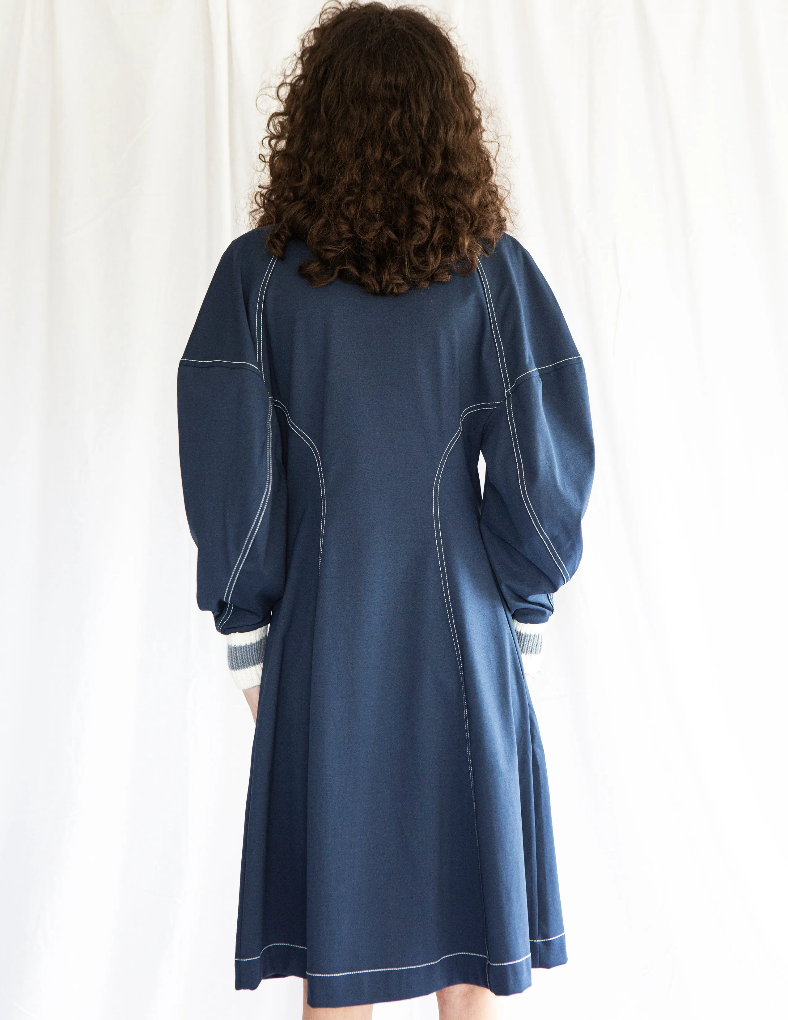 Slouchy Track Coat Dress in Navy Ponte