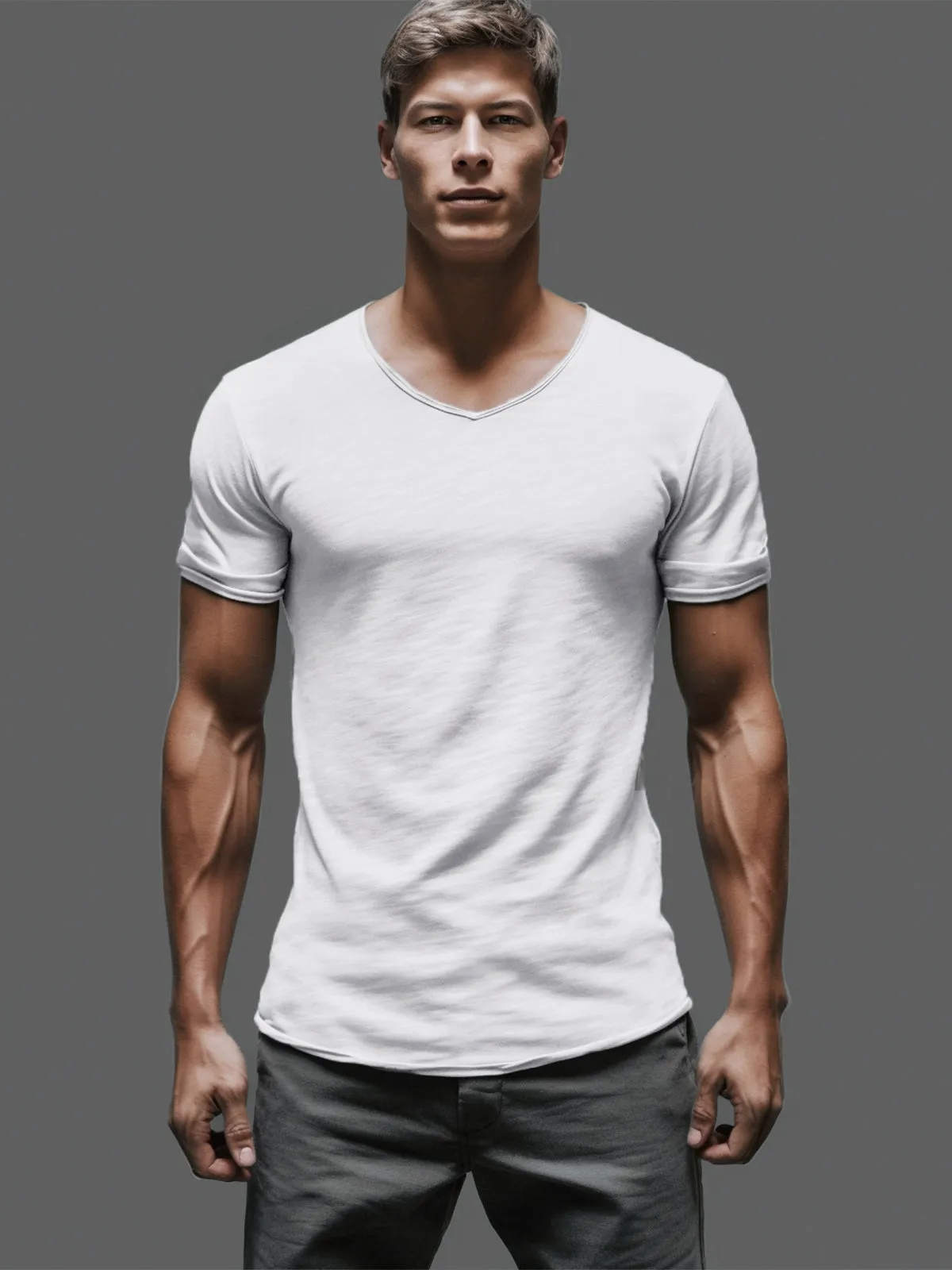 Slub Cotton V-neck T-shirt