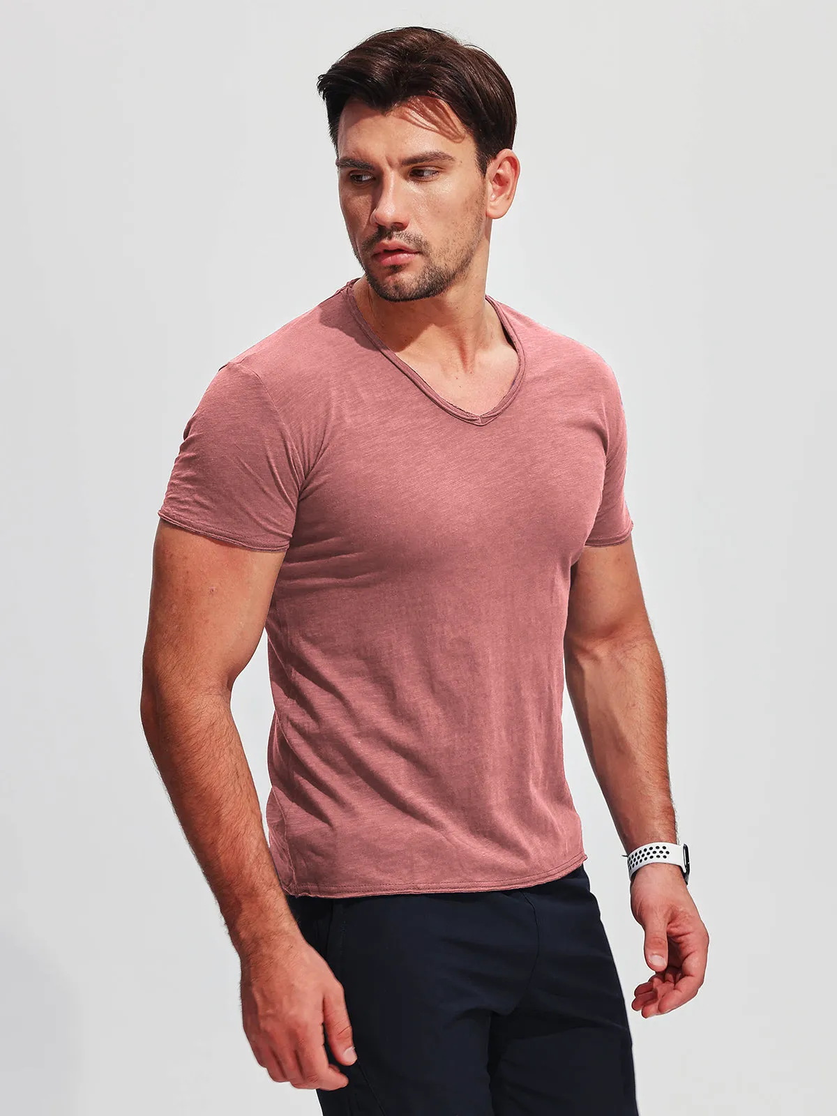 Slub Cotton V-neck T-shirt