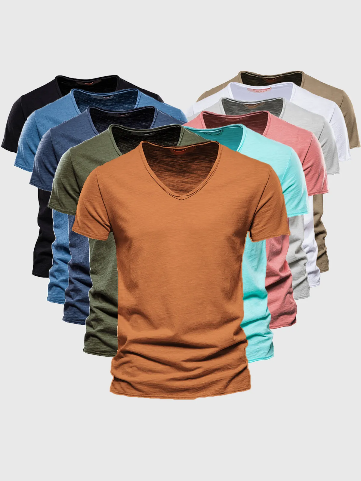 Slub Cotton V-neck T-shirt