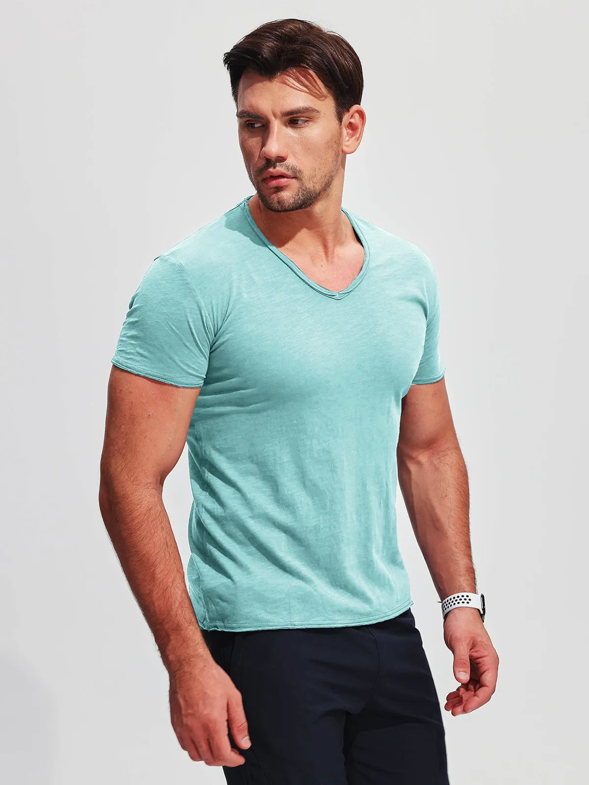 Slub Cotton V-neck T-shirt