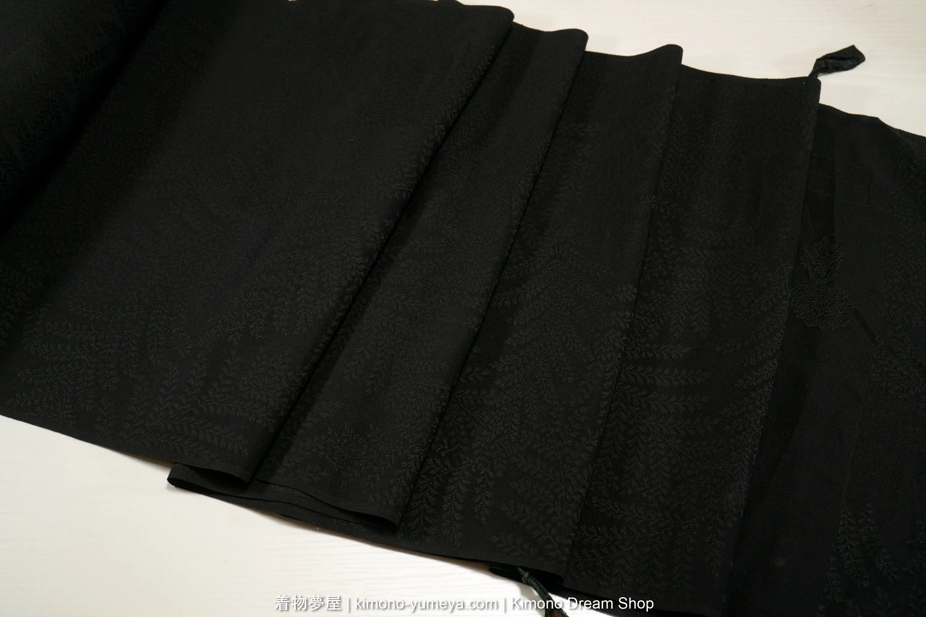 Solid Black Silk Haori Bolt - Plethora of Leaves Woven Into Fabric -  Traditional Japanese Women's Iromuji Kimono Jacket Fabric ~9.5 Meters