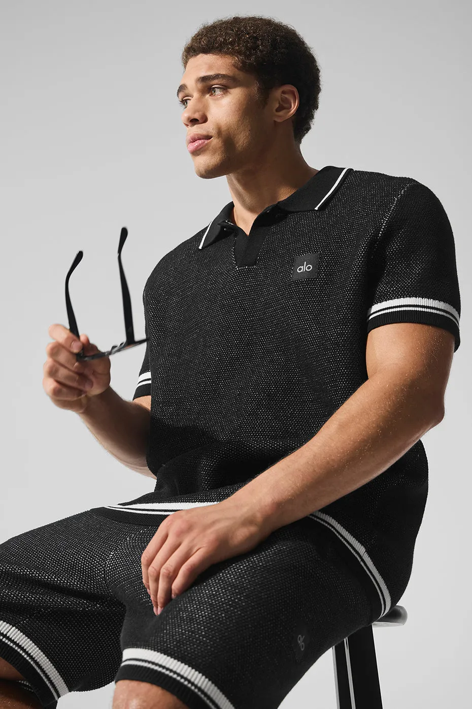 Sports Club Sweater Knit Polo - Black