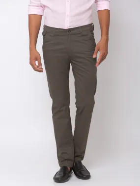 Spykar Men Olive Cotton Slim Fit Trousers