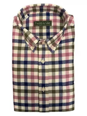 T&V Classic Brushed Cotton BD Shirt in Olive/Navy and Rose Check