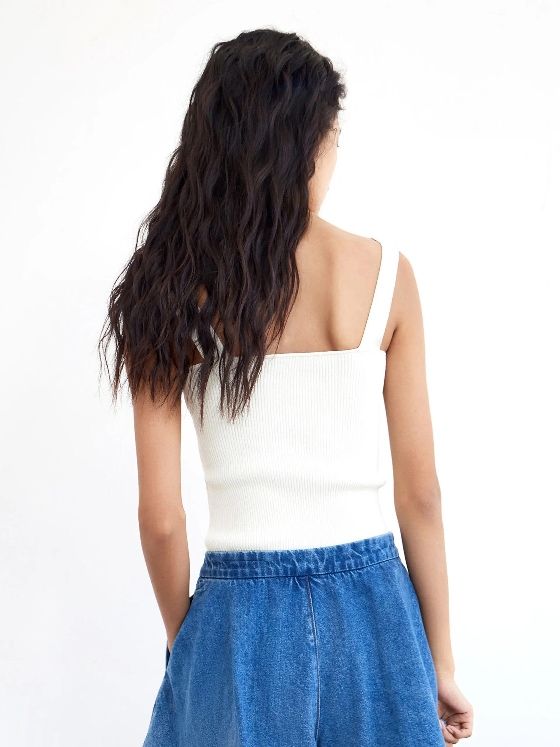 Textured Rib Knit Strap Top