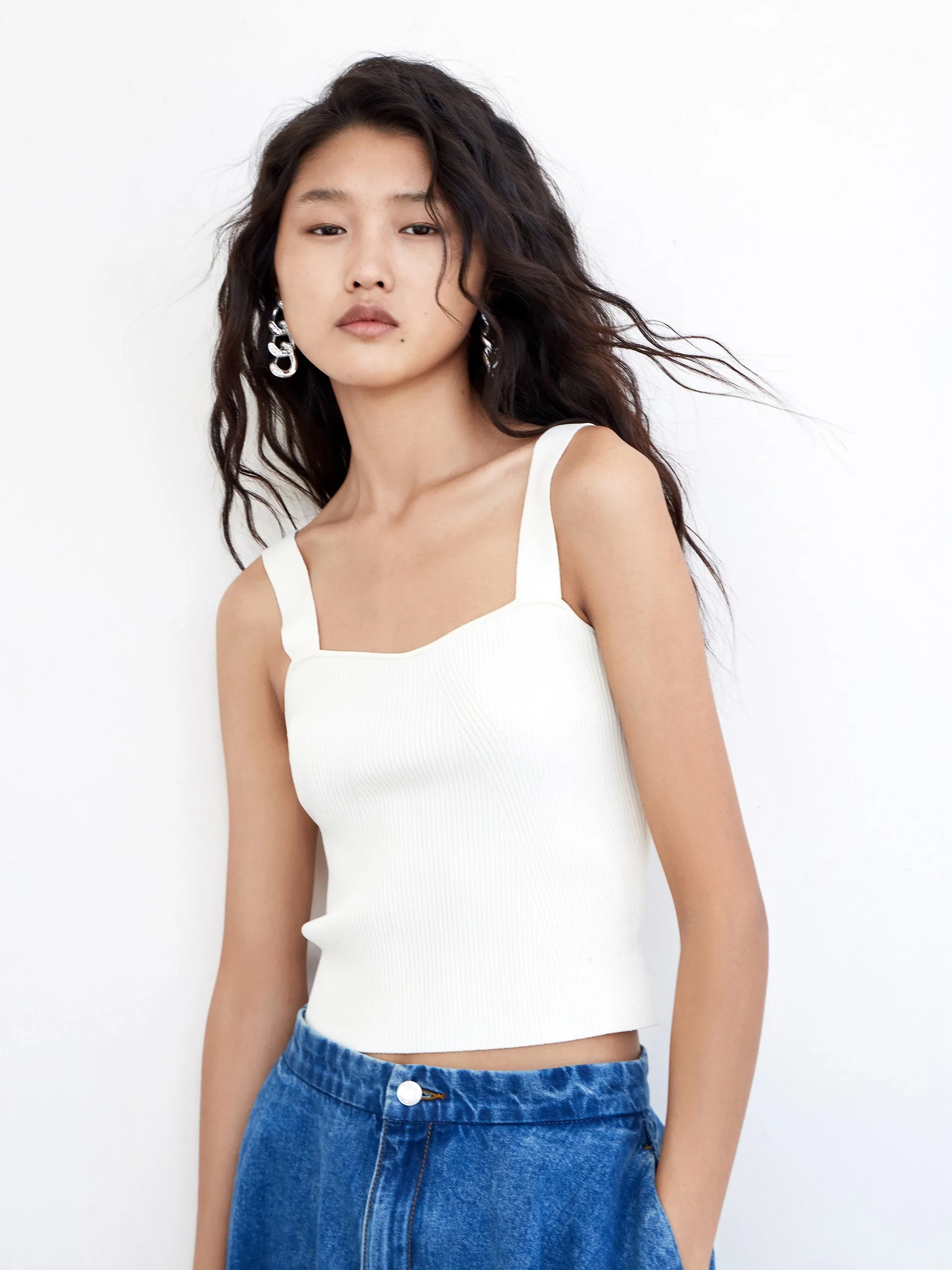 Textured Rib Knit Strap Top