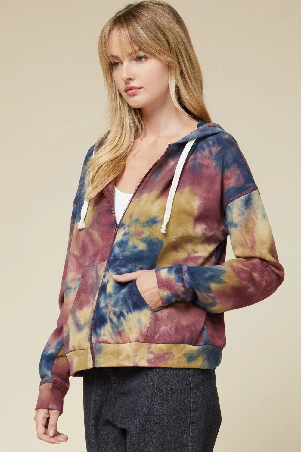 Tie Dye Pocket Zip Up Hoodie