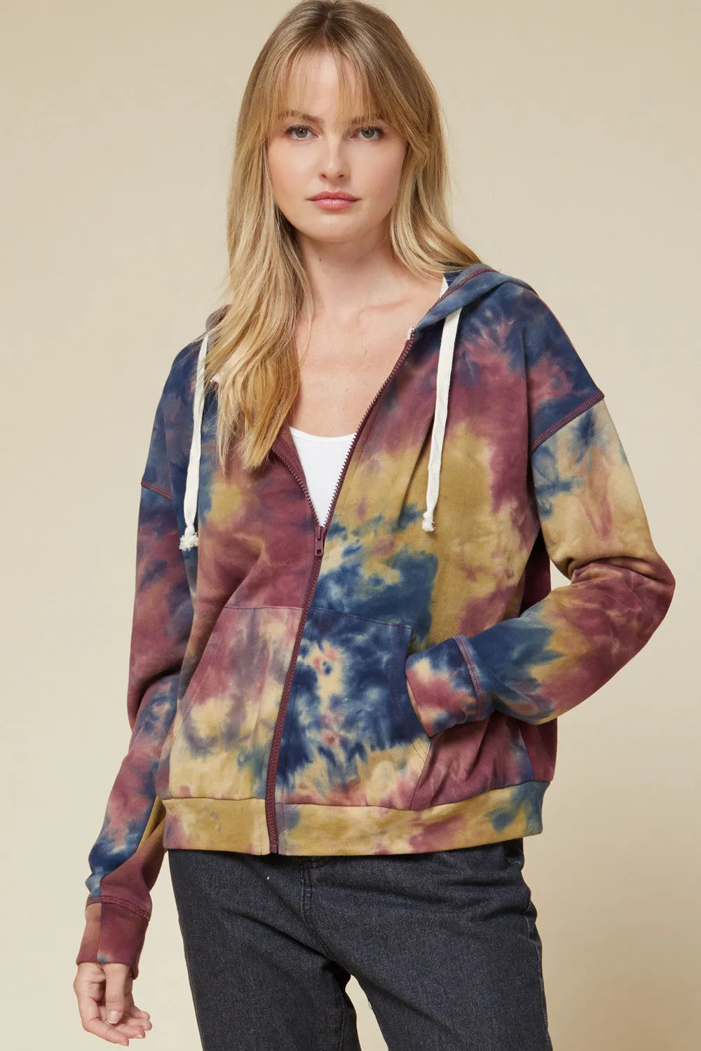 Tie Dye Pocket Zip Up Hoodie