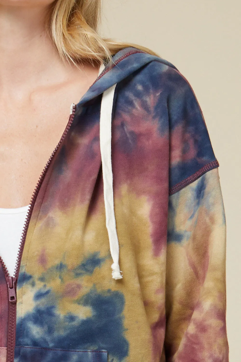 Tie Dye Pocket Zip Up Hoodie