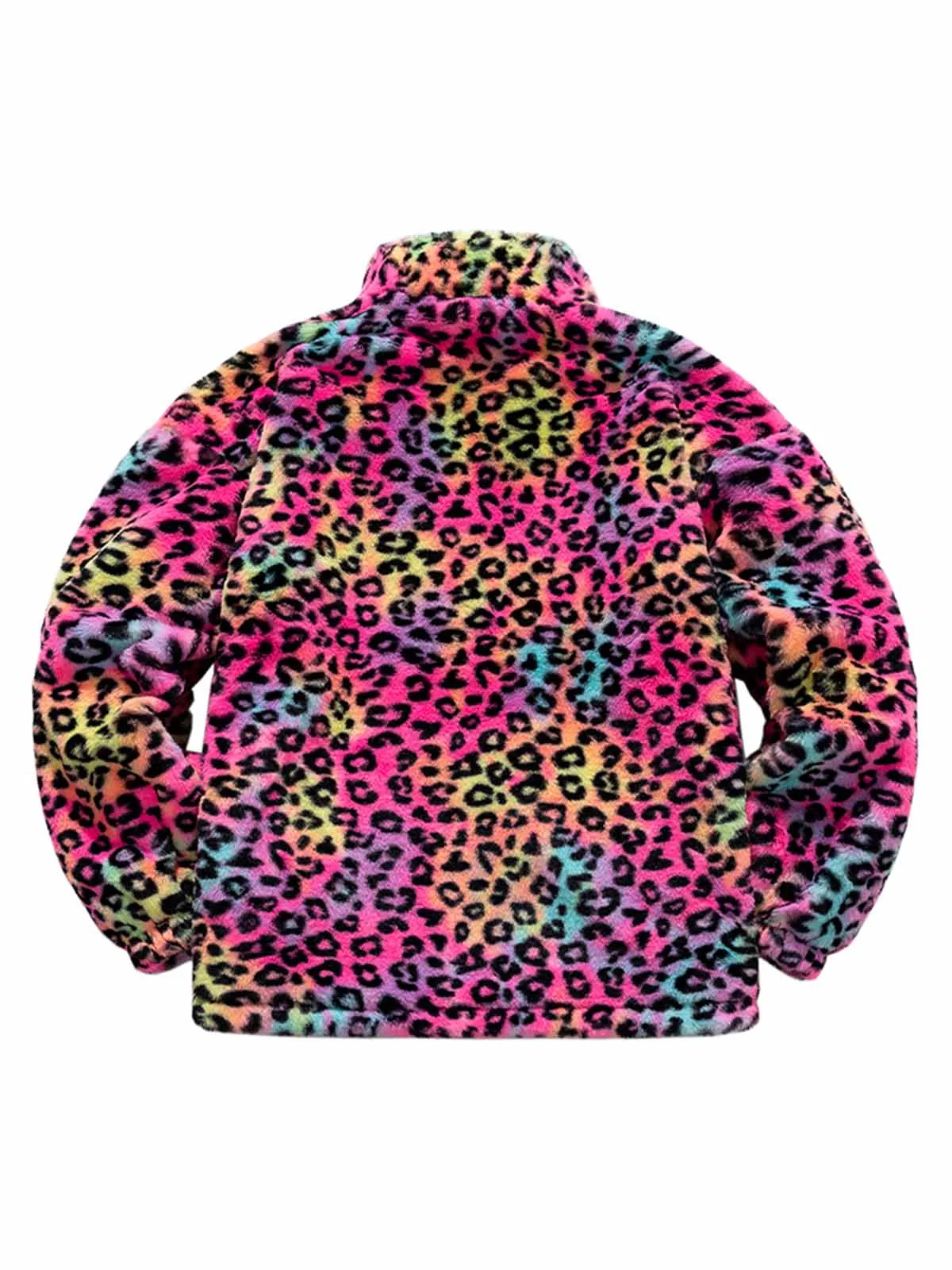 Tie-Dye Stand Collar Cheetah Fur Jacket