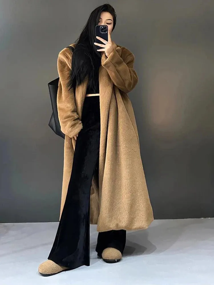 Toleet-Winter Outfits Christmas Black Friday 2024 New Cashmere Fur Long Jacket and Thickened Over Knee Faux Fur Coat Soft Fur Loose Outerwear Women