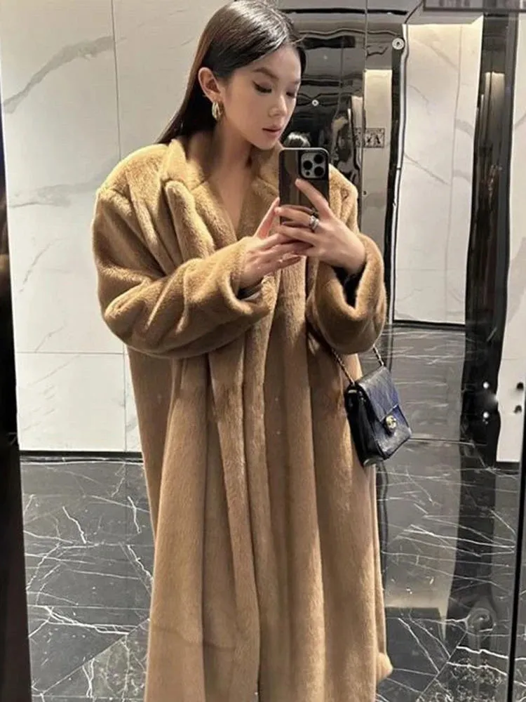 Toleet-Winter Outfits Christmas Black Friday 2024 New Cashmere Fur Long Jacket and Thickened Over Knee Faux Fur Coat Soft Fur Loose Outerwear Women