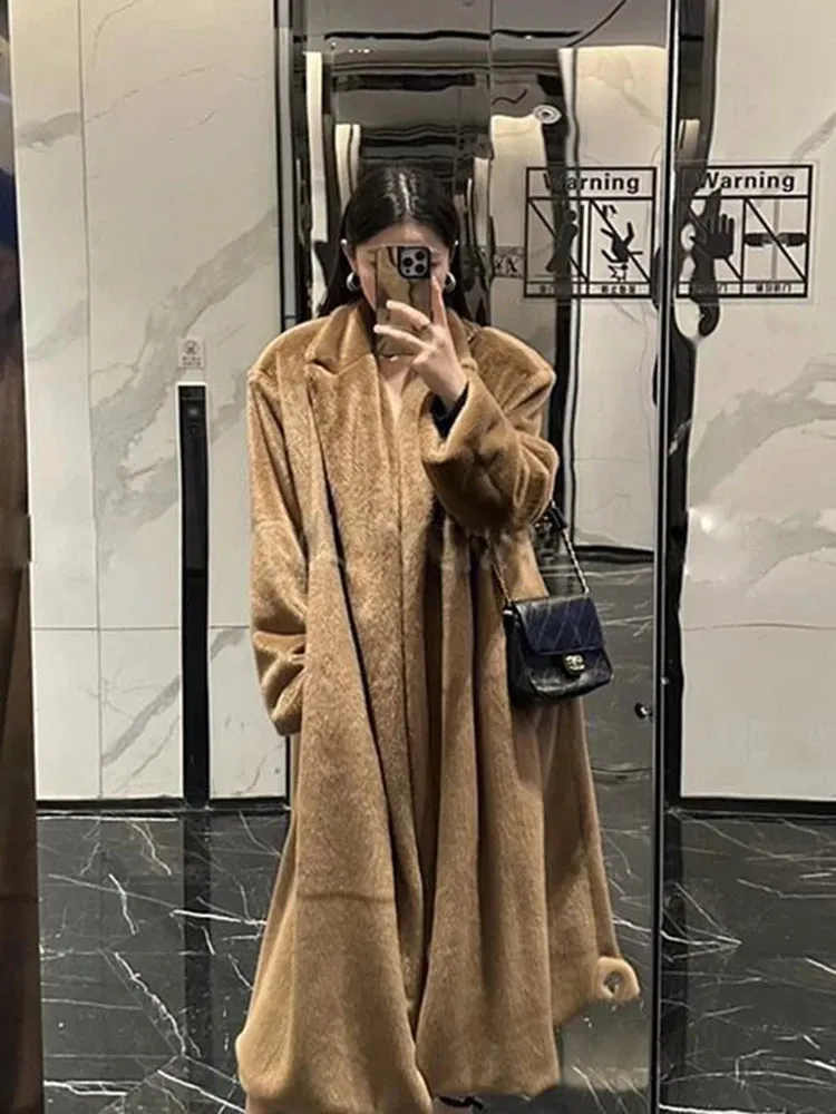 Toleet-Winter Outfits Christmas Black Friday 2024 New Cashmere Fur Long Jacket and Thickened Over Knee Faux Fur Coat Soft Fur Loose Outerwear Women