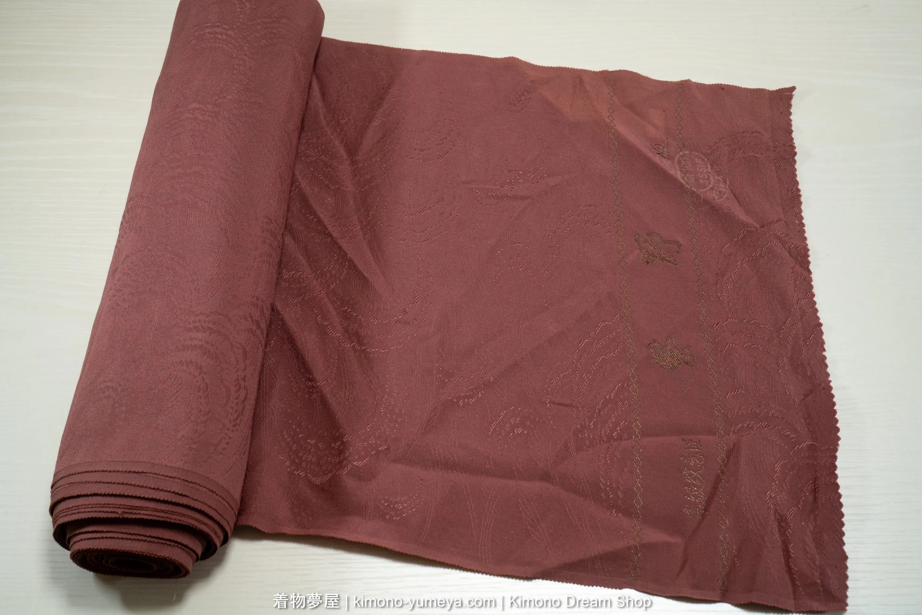 Uncut Iromuji Haori Silk Bolt - Brown Maroon Ocean Waves - Vintage Japanese Kimono Jacket Fabroc Roll 8 Meters- Crafting Ideas Gift for Mom