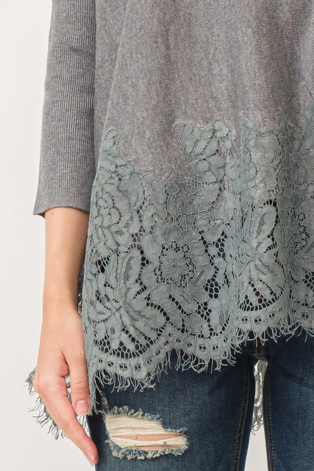 VALERIE CREWNECK DOLMAN SLEEVE TOP WITH LACE BORDER