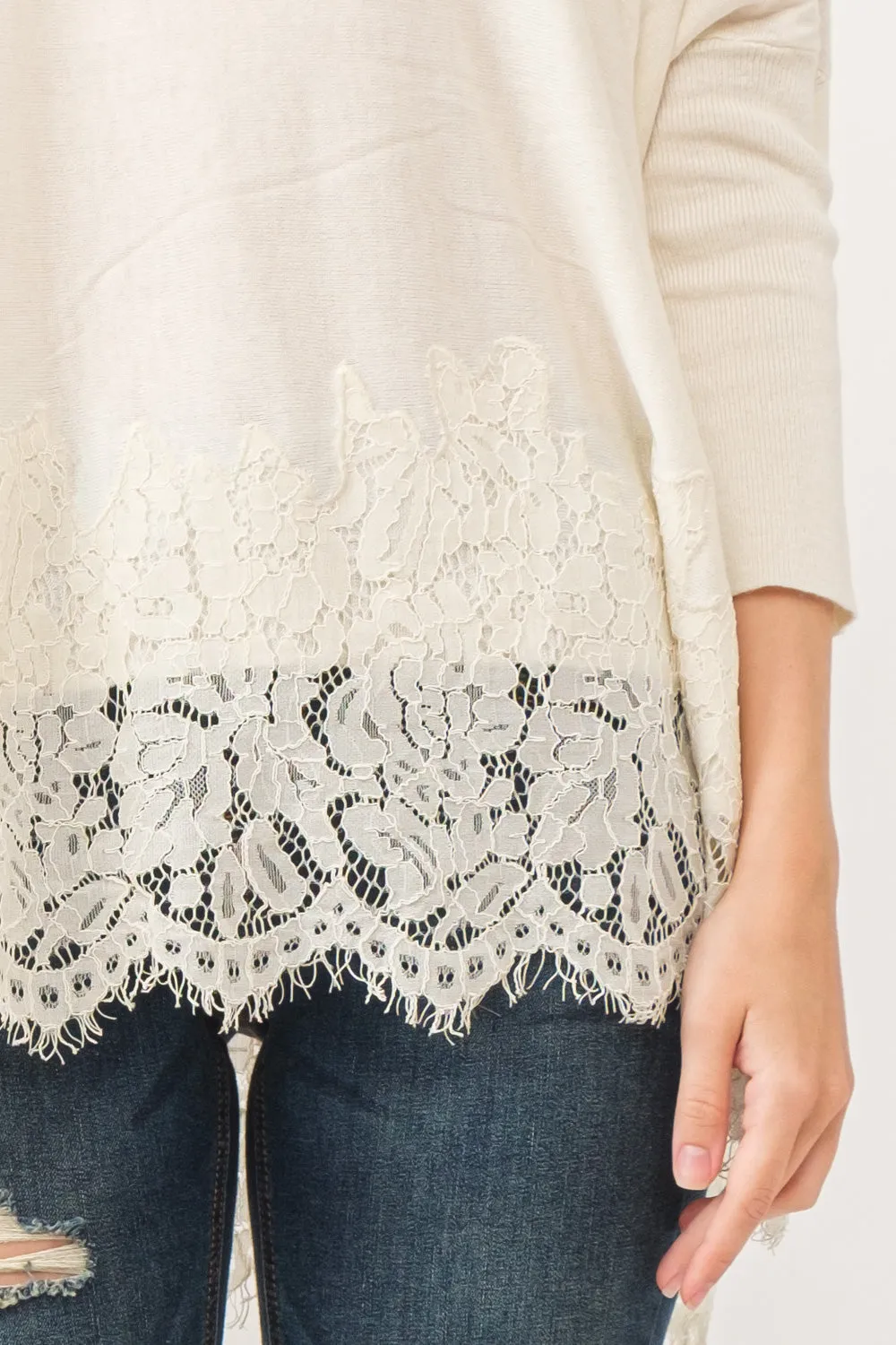 VALERIE CREWNECK DOLMAN SLEEVE TOP WITH LACE BORDER