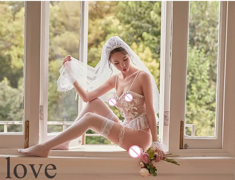 VenusFox  Marry Him Again with This Sexy White Bride Lingerie Cosplay Wedding Dress