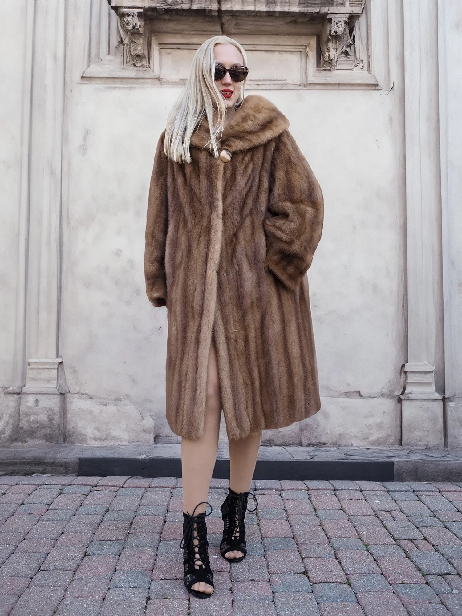 Vintage Pastel Canadian Brown Mink Fur Coat Stroller M/L