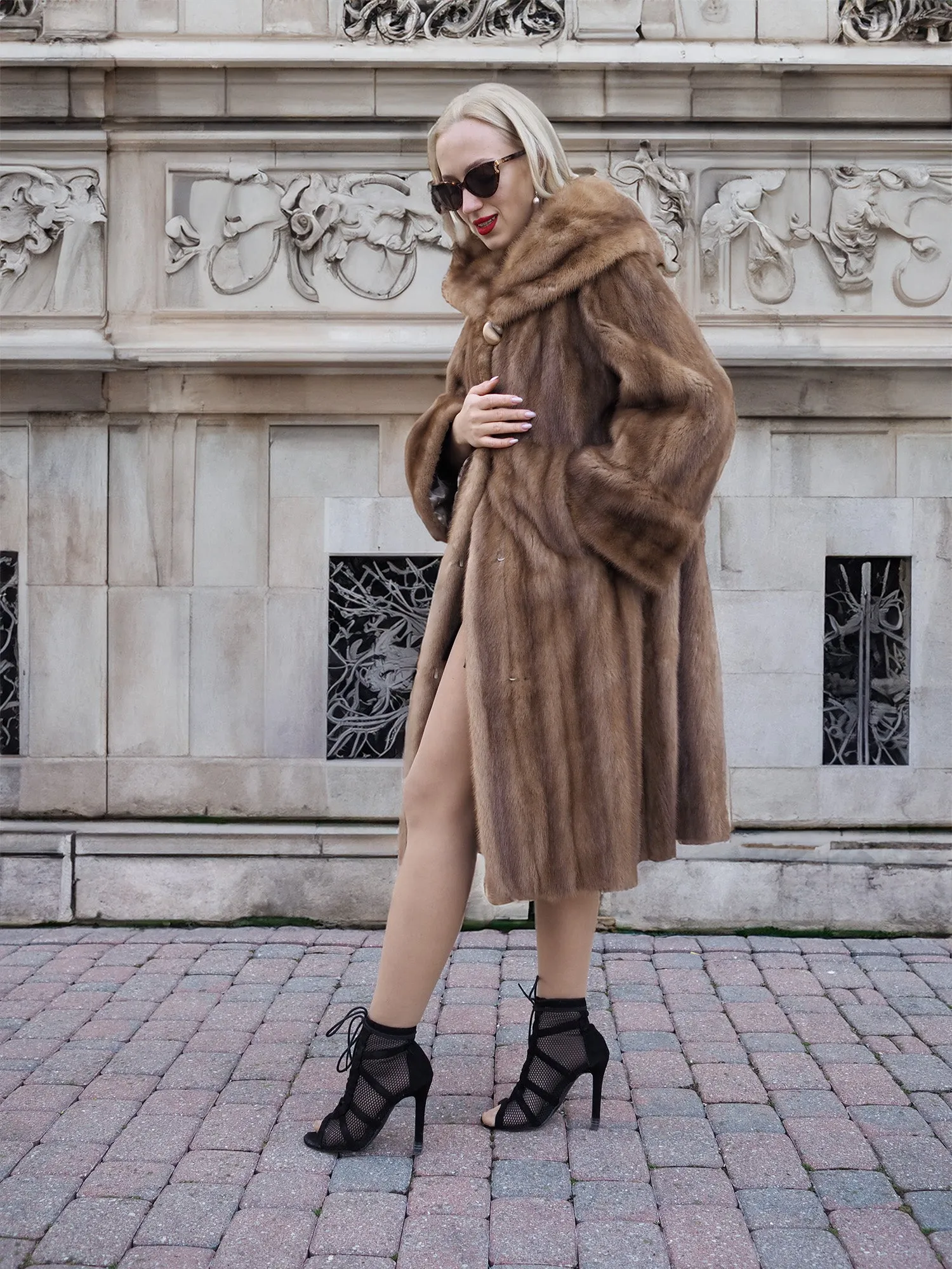 Vintage Pastel Canadian Brown Mink Fur Coat Stroller M/L