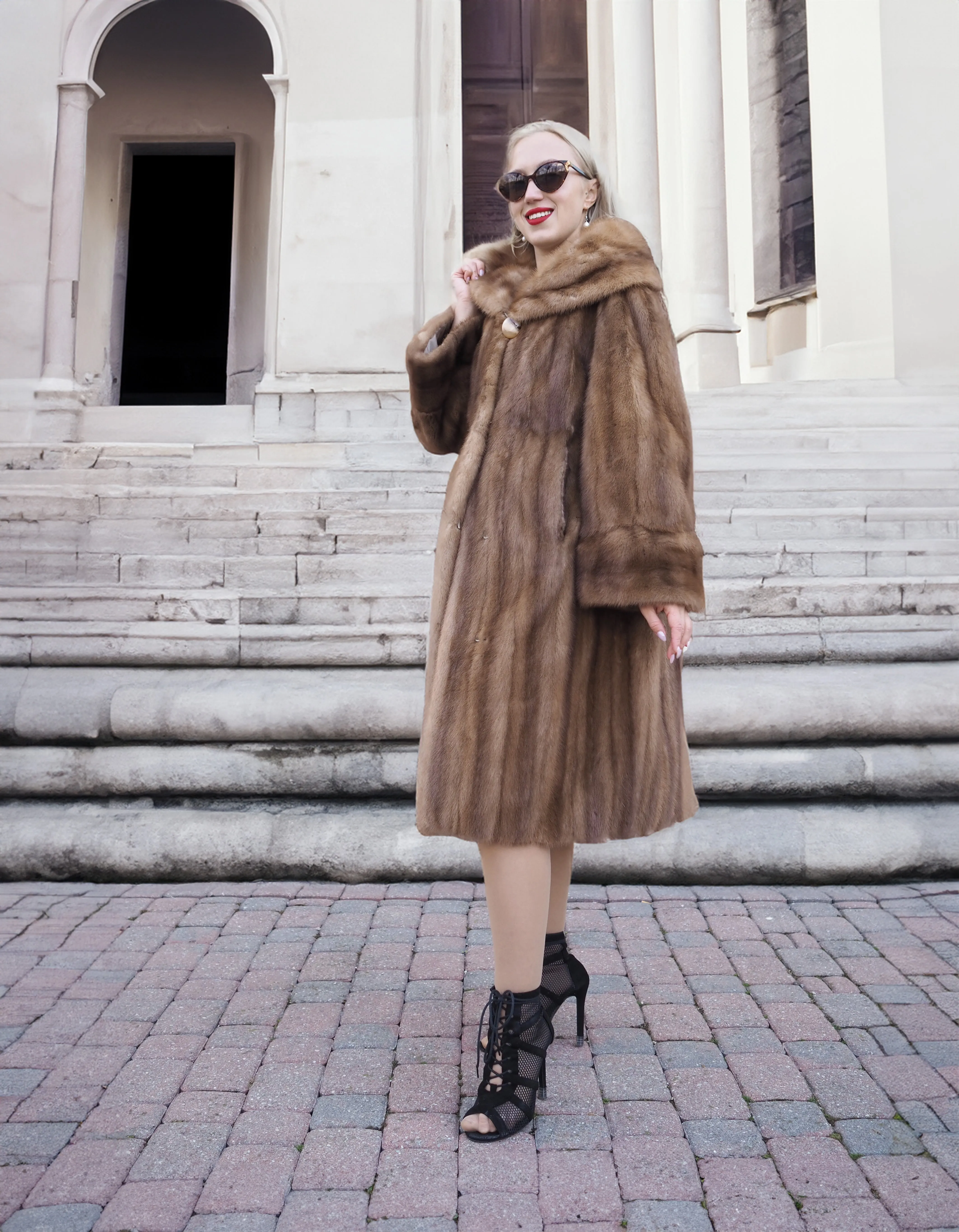 Vintage Pastel Canadian Brown Mink Fur Coat Stroller M/L