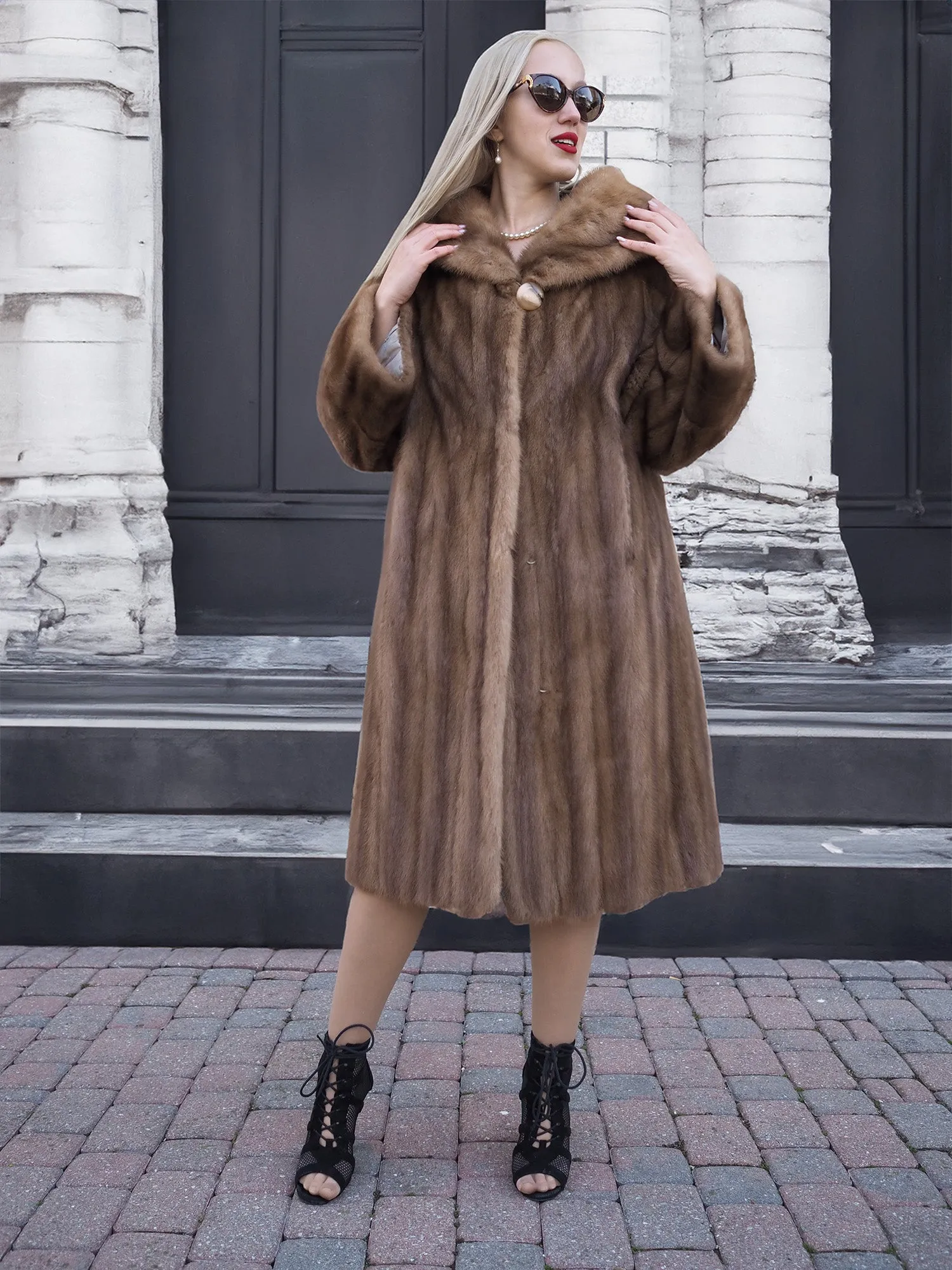 Vintage Pastel Canadian Brown Mink Fur Coat Stroller M/L