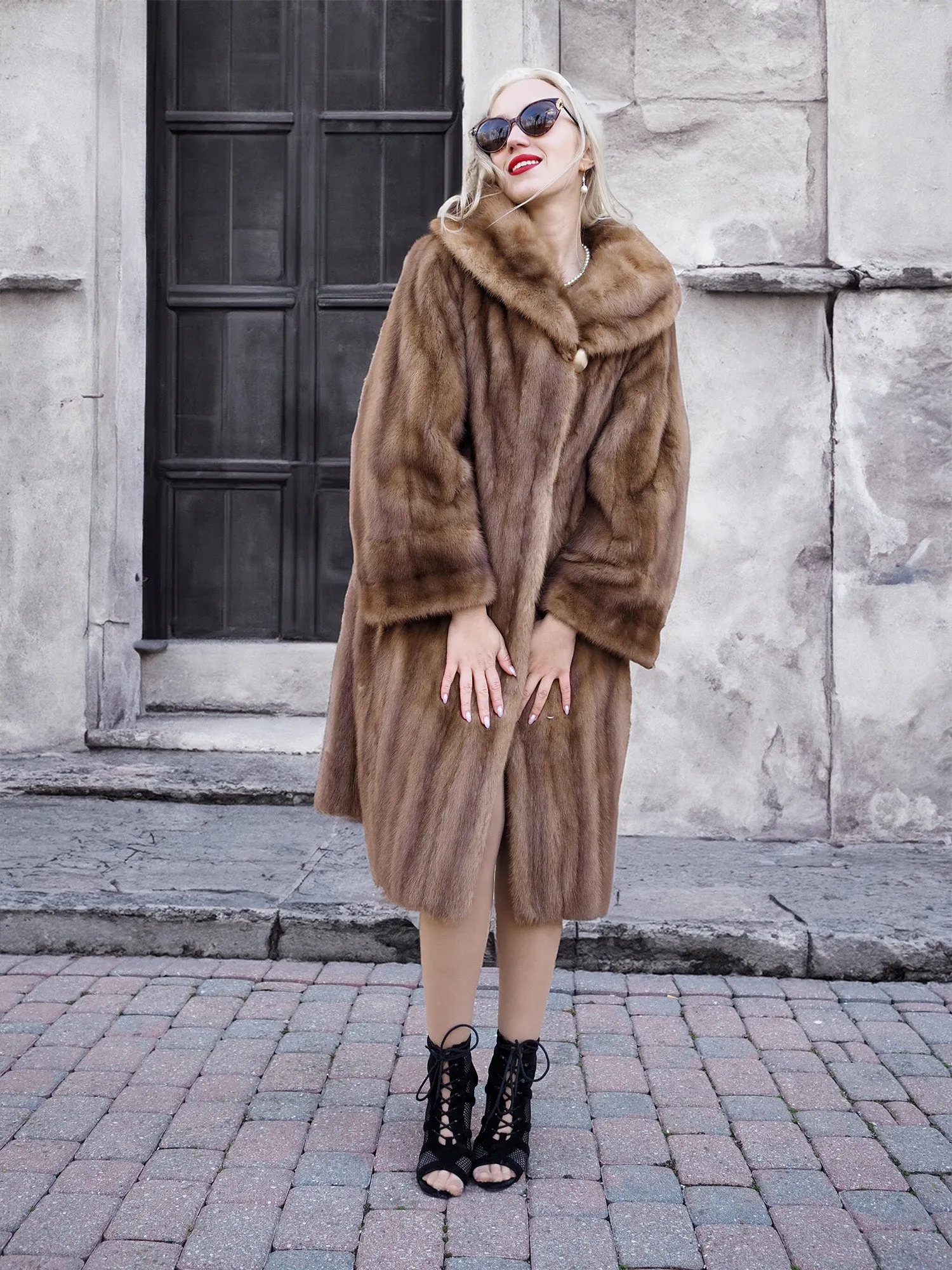 Vintage Pastel Canadian Brown Mink Fur Coat Stroller M/L