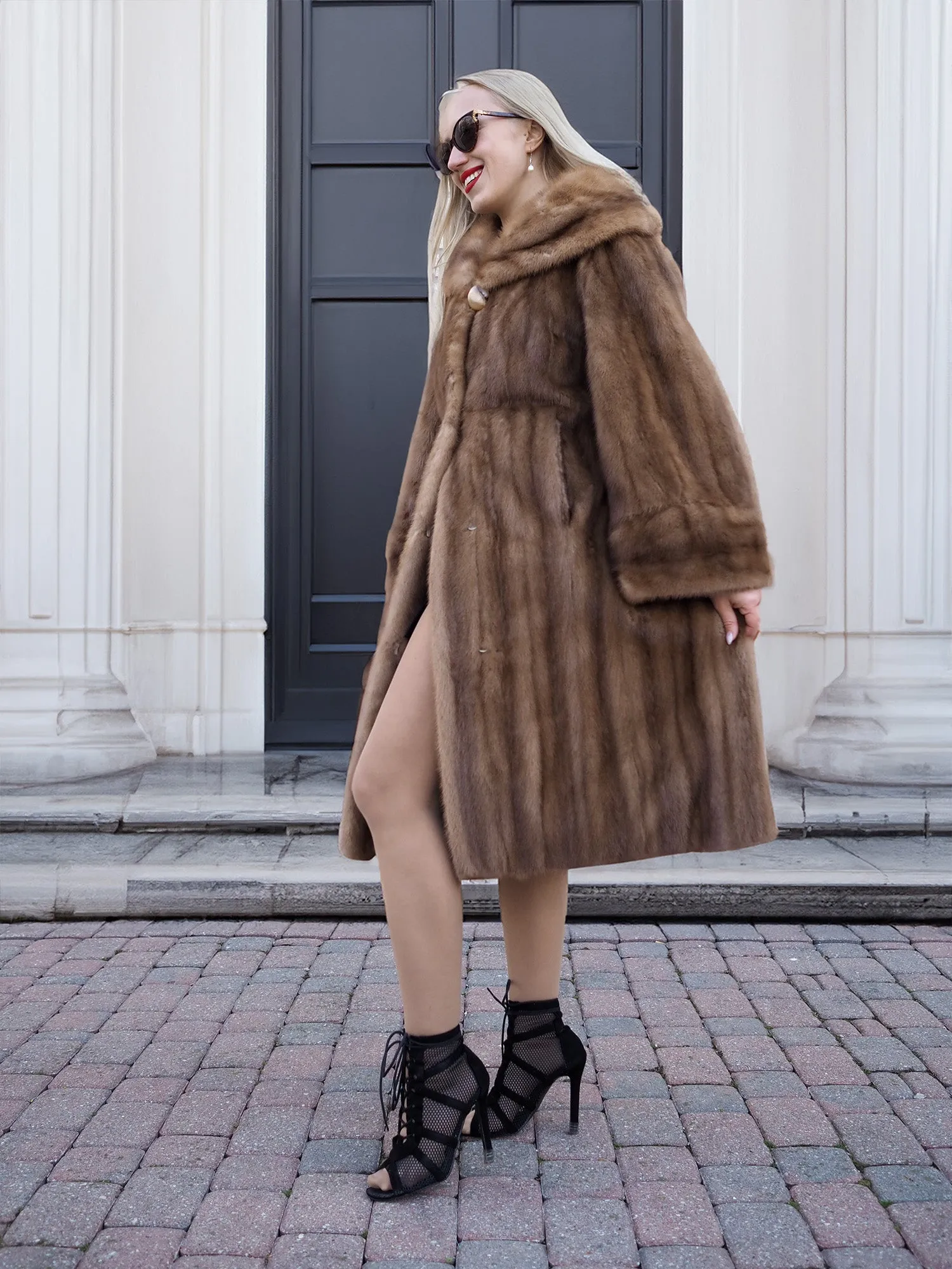 Vintage Pastel Canadian Brown Mink Fur Coat Stroller M/L