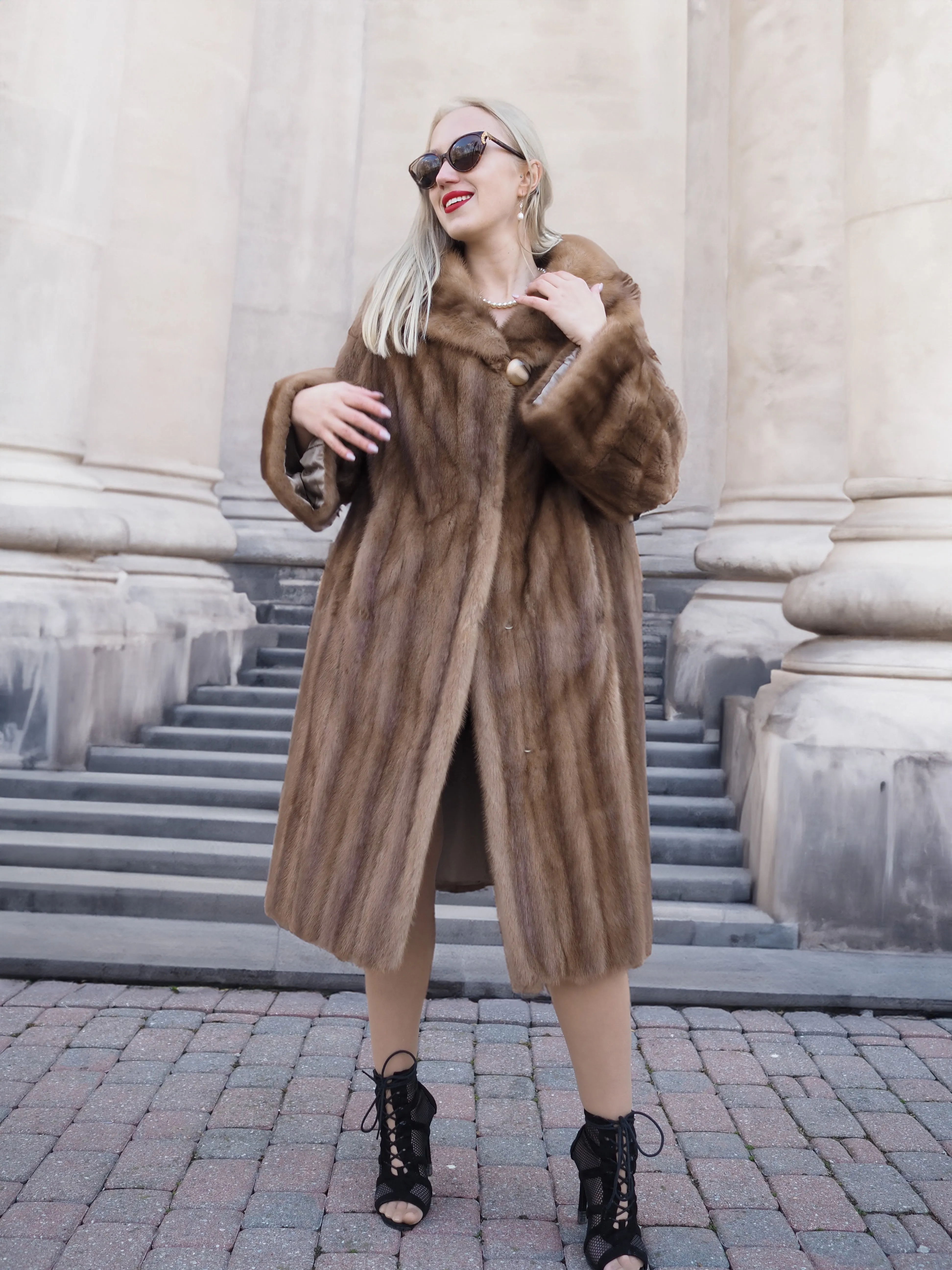 Vintage Pastel Canadian Brown Mink Fur Coat Stroller M/L