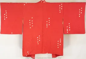 Vintage Red with White Shibori Spots Women's Haori - Traditional Japanese Kimono Jacket - High Quality Rinzu Silk