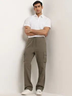 WES Casuals Olive Relaxed-Fit Cotton Blend Cargo Pants