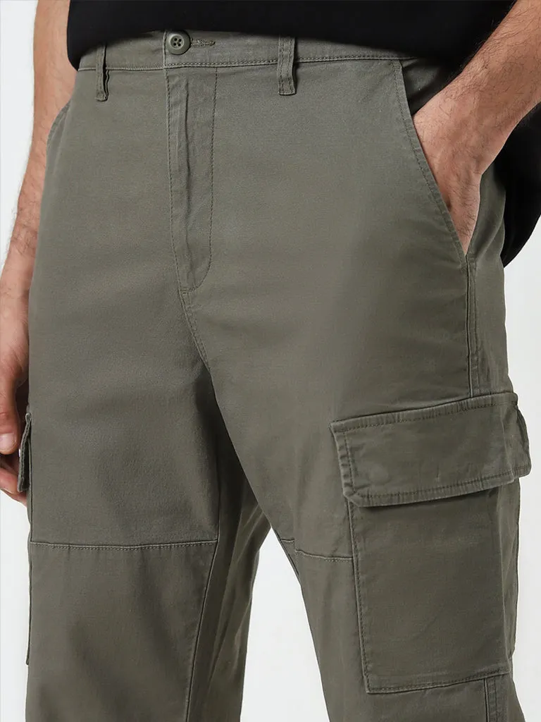 WES Casuals Olive Relaxed-Fit Mid-Rise Cotton Blend Pants