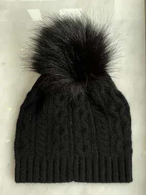 White   Warren - Cashmere Cable Pom Hat in Black/Black