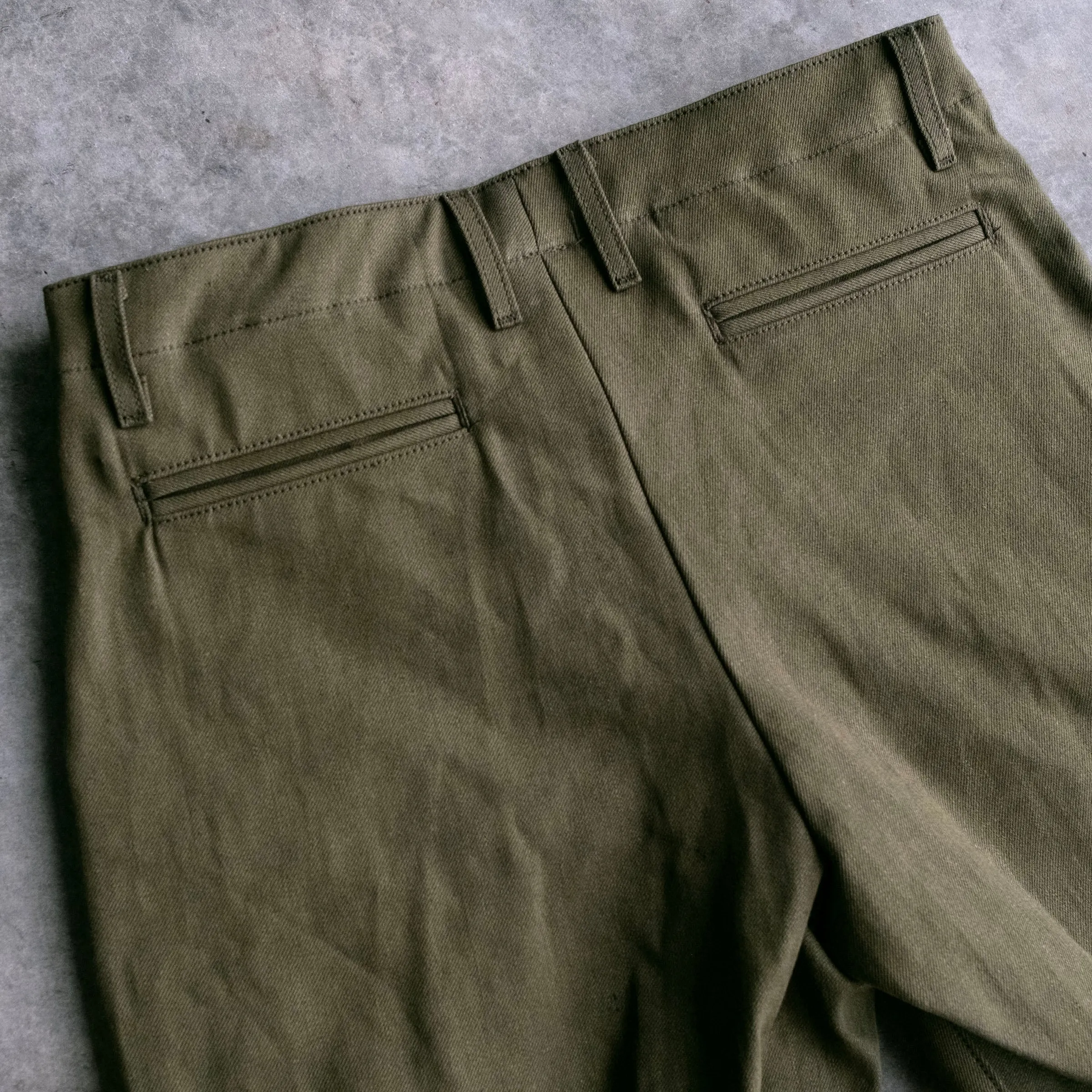 Wilhelm Selvedge Chino 13oz Military Olive Denim Sz 33 & 34