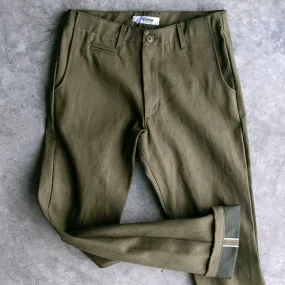 Wilhelm Selvedge Chino 13oz Military Olive Denim Sz 33 & 34