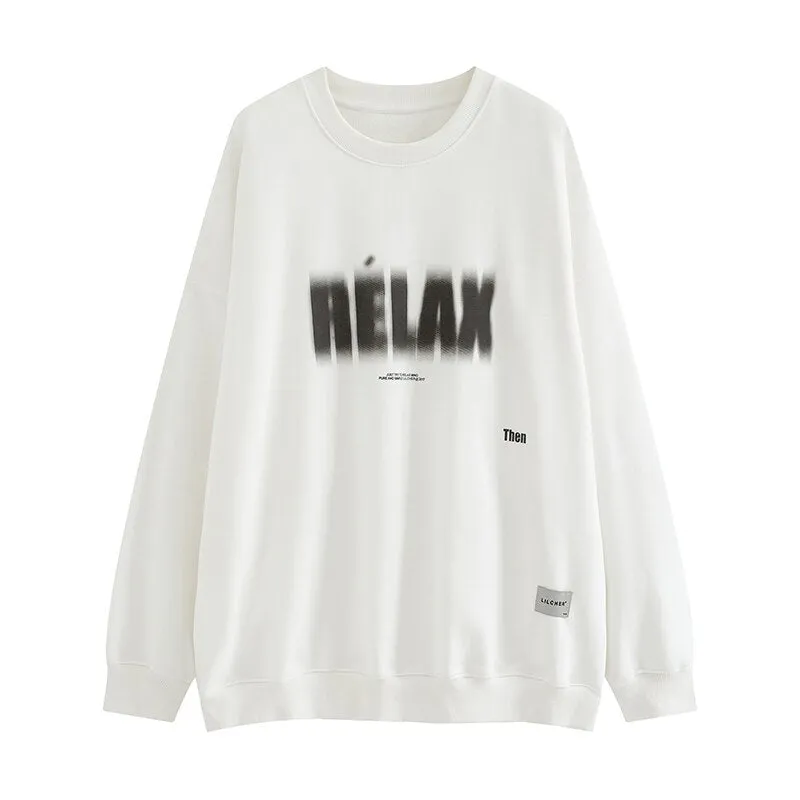 Wjczt White Womens Pullover Sweatshirt Long Sleeve Baggy American Lazy Style Letter Printing Crew Neck Casual Female Tops Pullover