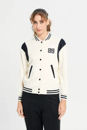 Women Ivory Button Front Embroidered Jacket