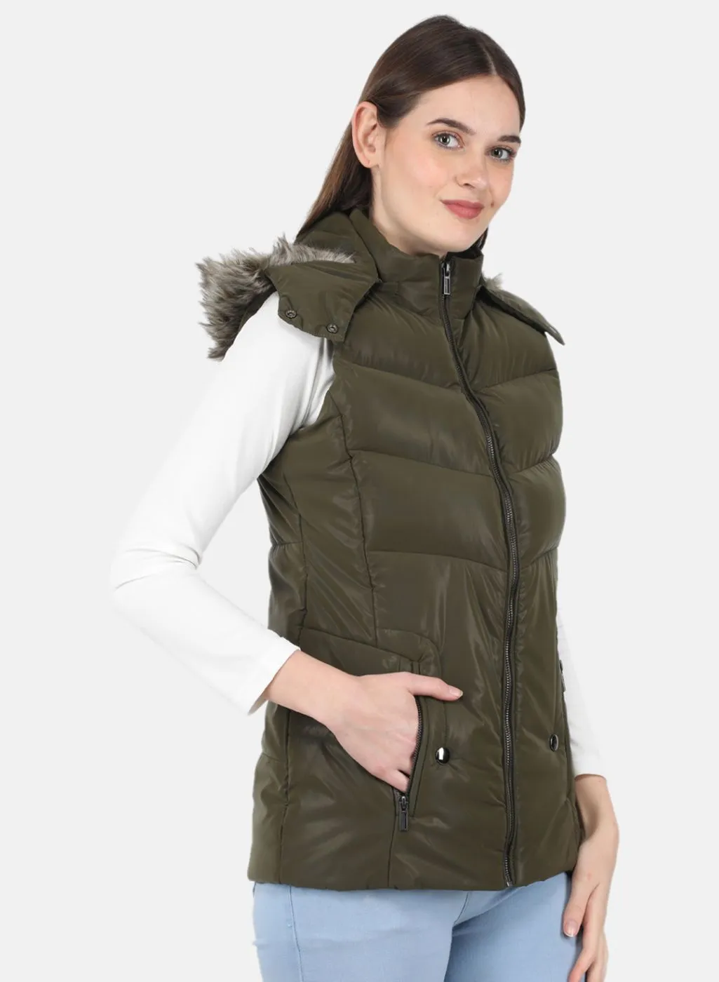 Women Olive Parka Jacket