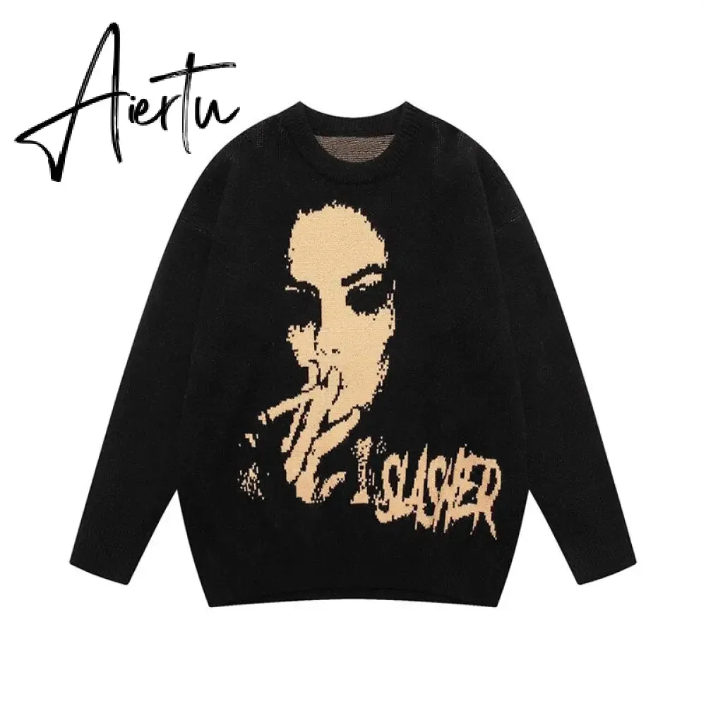 Women Skull Print Long Sleeve Tops Goth Sweater Punk Fairy Grunge Sexy V-Neck Knitted Clothes Pullovers vintage club jumper y2k