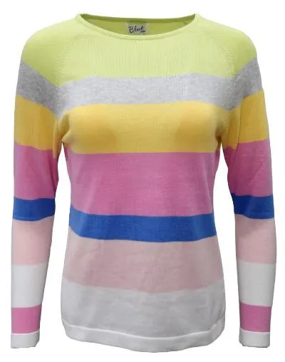 Women’s 100% Pima Cotton Multicolor Block Stripe Sweater