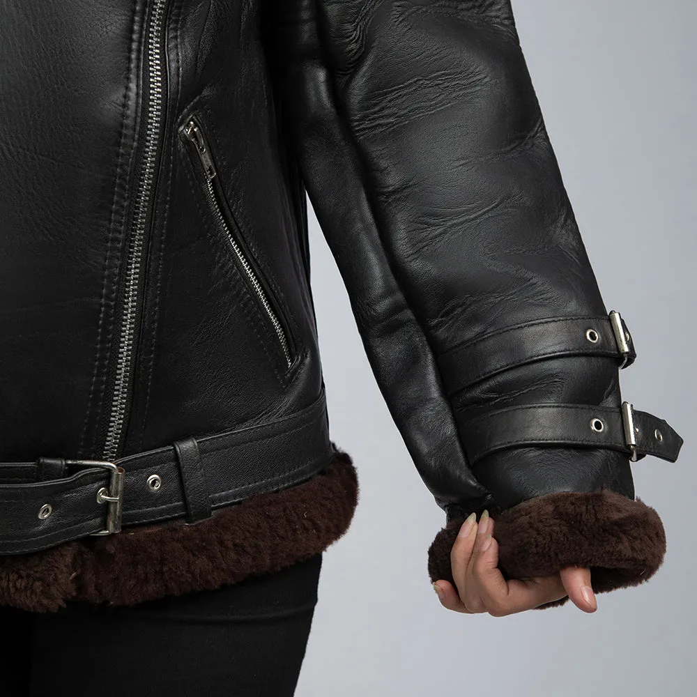 Womens Black Leather Fur Jacket