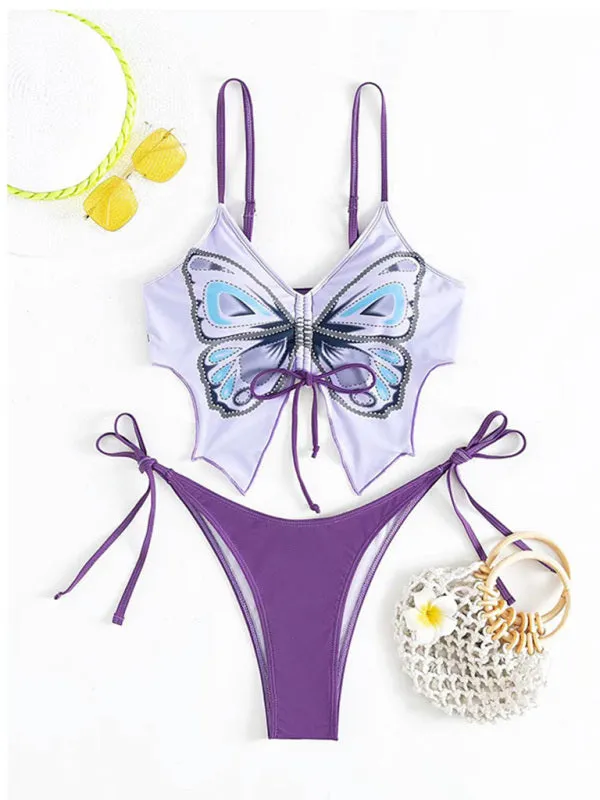 Women's Butterfly Print Bikini Two-Piece Set