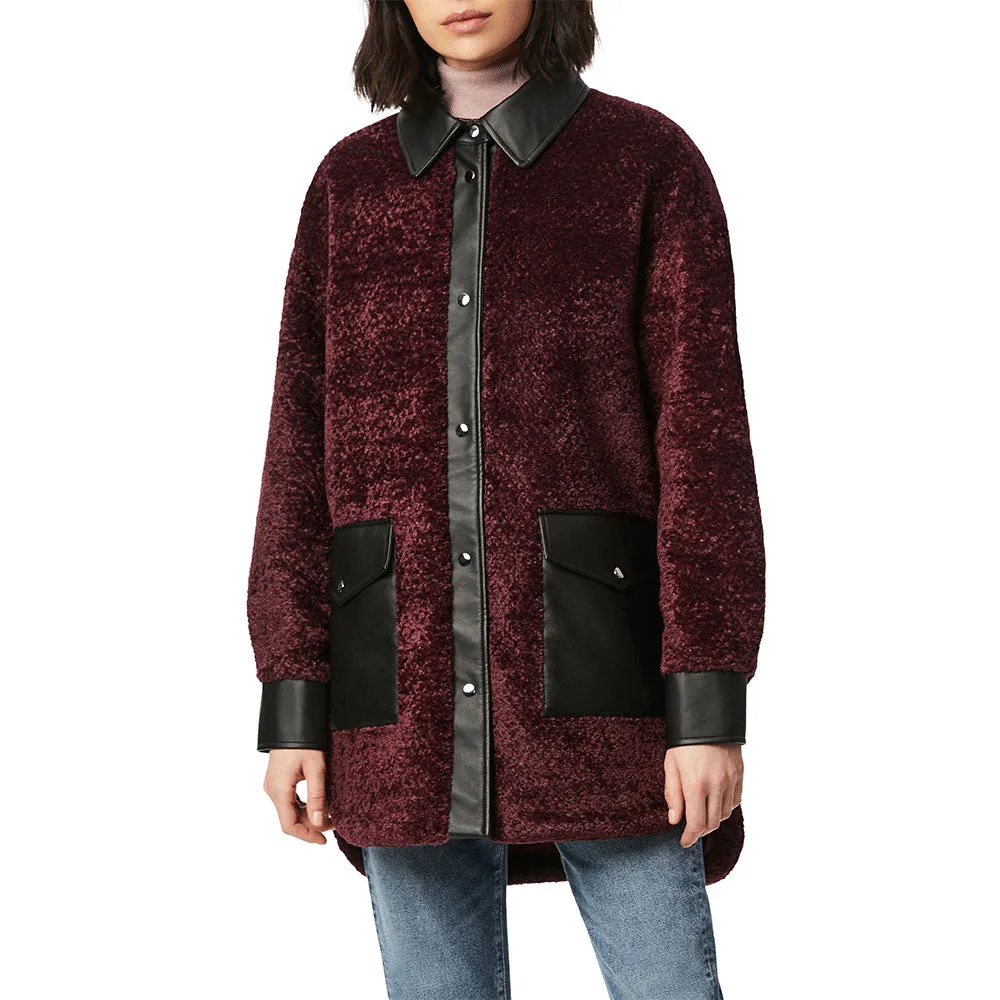 Women's Faux Fur Leather Detail Jacket,Dark Purple