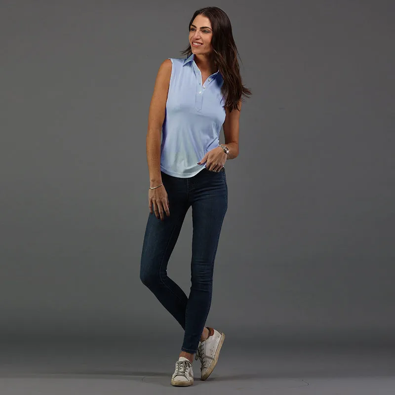 Women's Sleeveless Semi Spread Polo Sky Blue