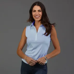 Women's Sleeveless Semi Spread Polo Sky Blue